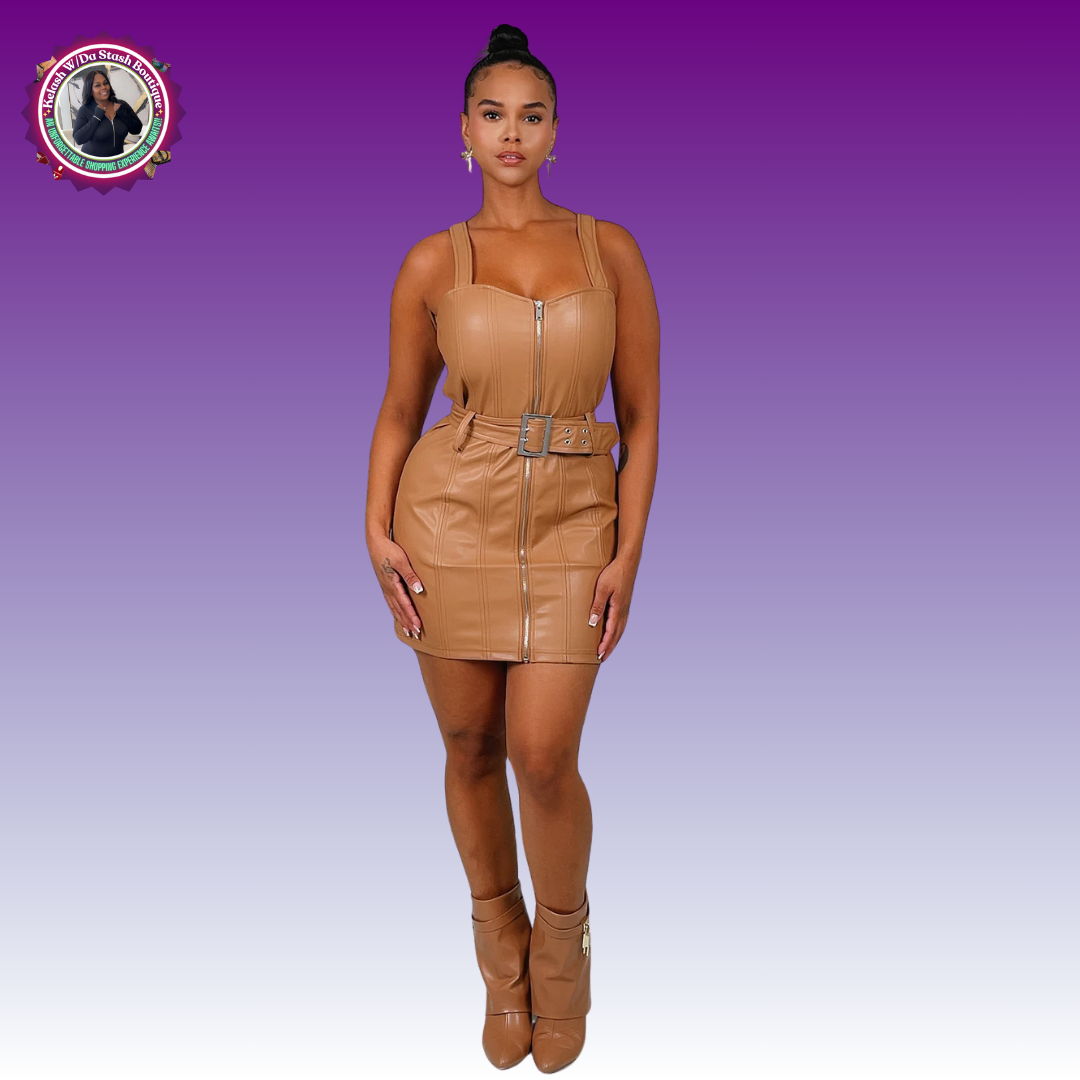 Faux Leather Party Straps Mini Dress
