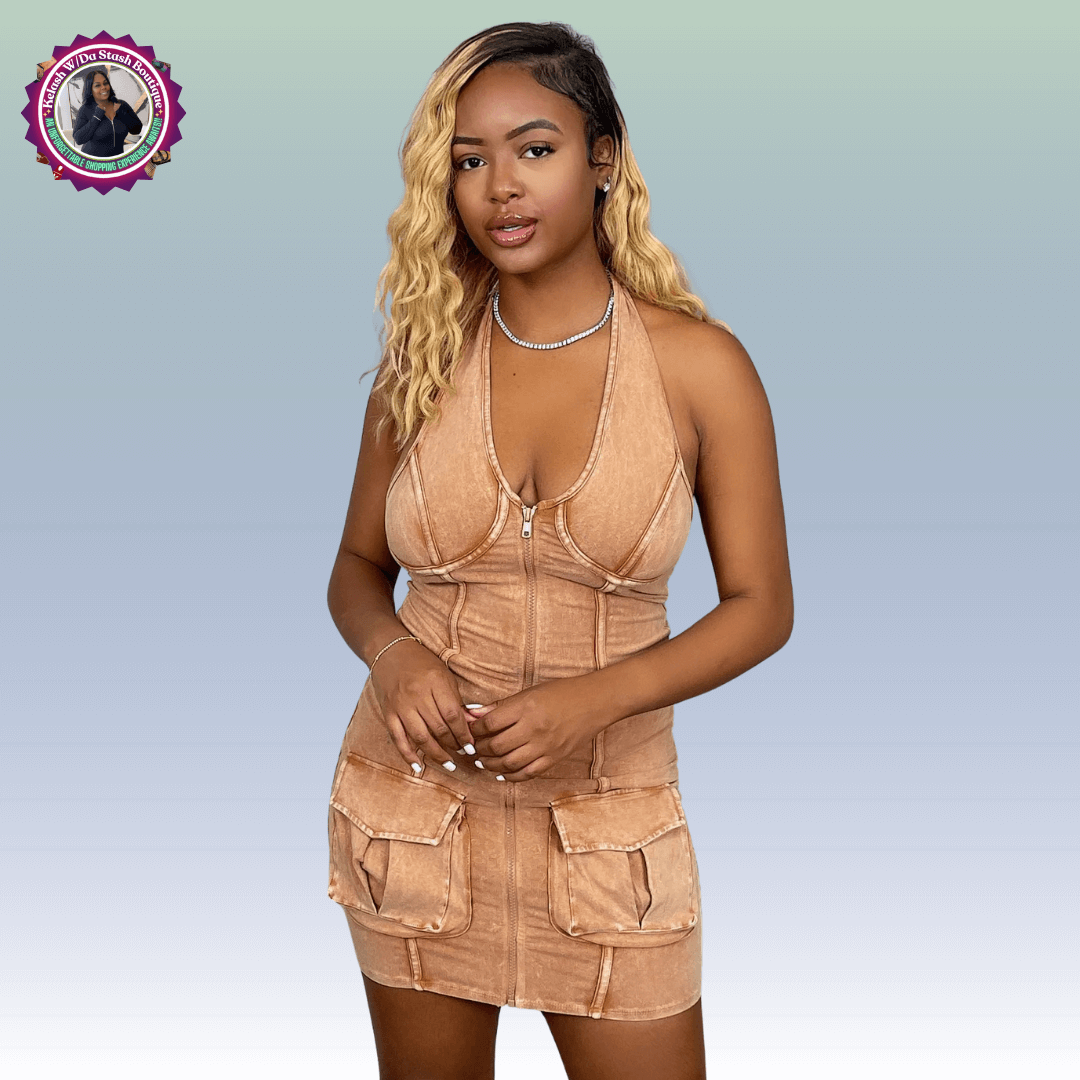 New Arrival Halter Zip Up Dress