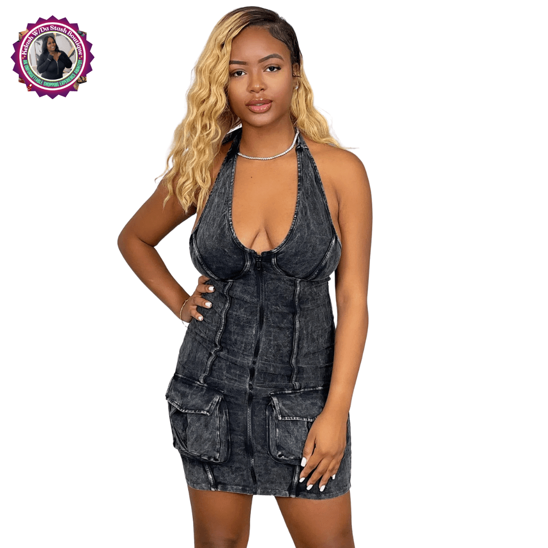 New Arrival Halter Zip Up Dress