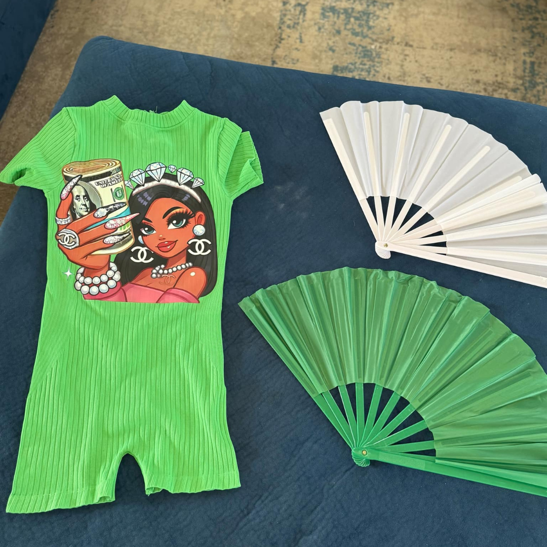 Trendy Comfortable Romper Shorts With Folding Fan